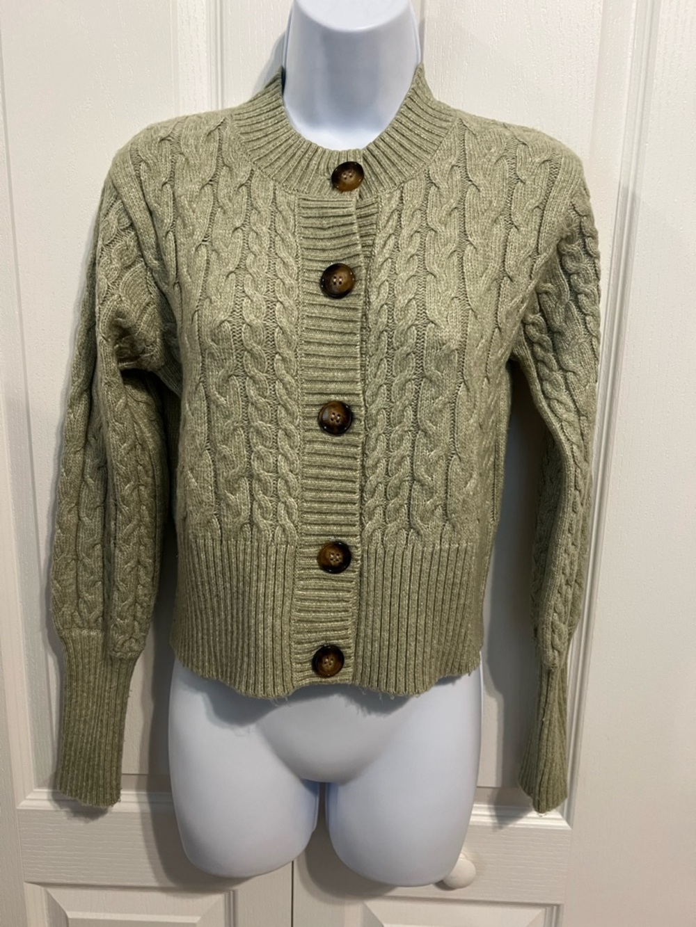 Rachel Zoe Heather Green Cable Knit Button-Front Sweater/Cardigan - Picture 1 of 6